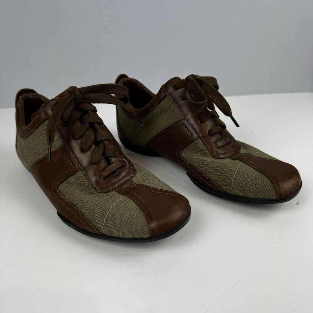 Gucci Olive Green Canvas and Leather Sneakers Size 5.5B EU35.5 Casual Sport VTG